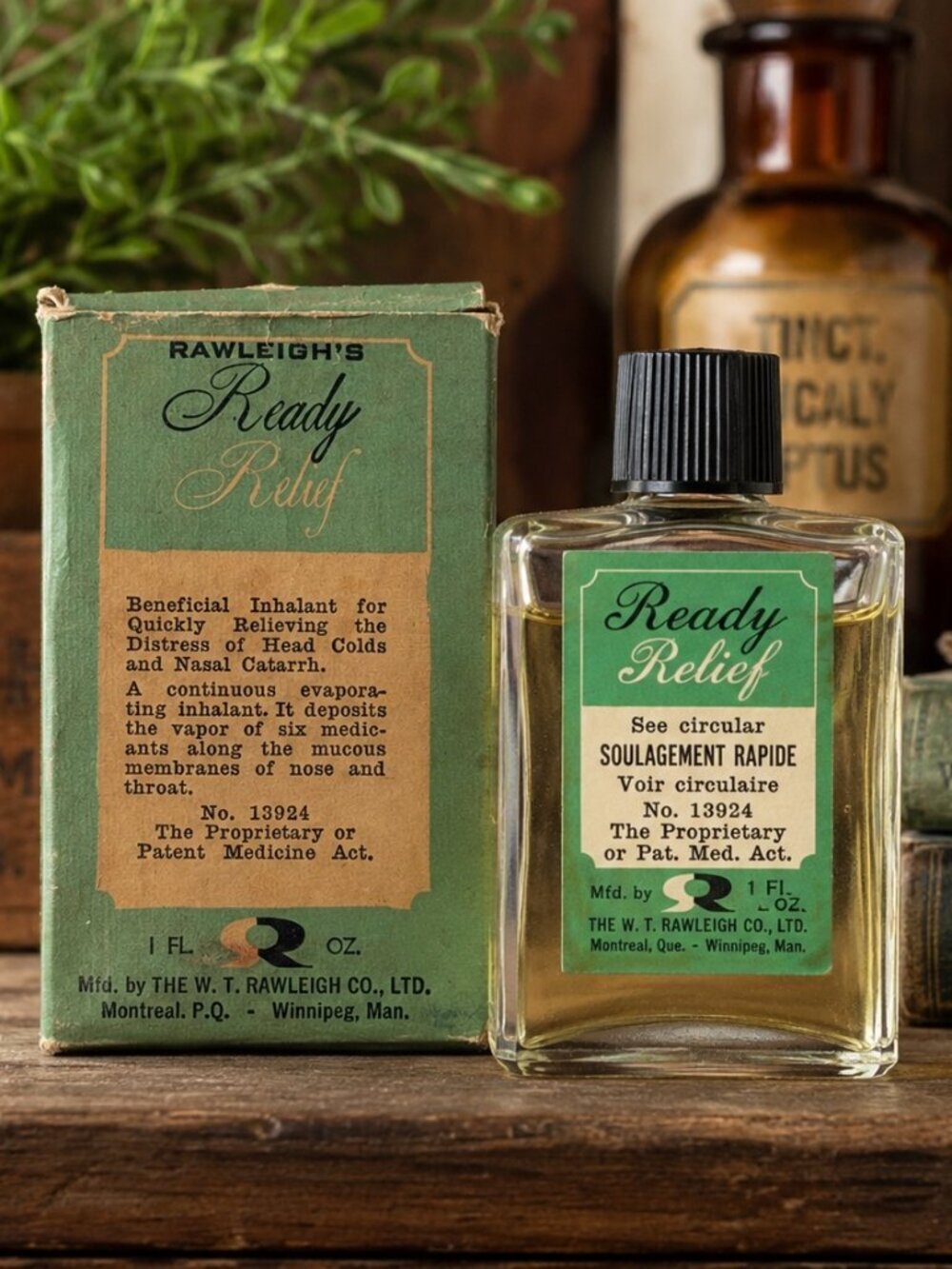 Vintage Rawleigh's Ready Relief Inhalant Bottle & Box 1940s Canada
